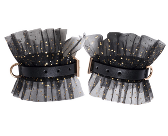 Faux leather handcuffs with lace trim