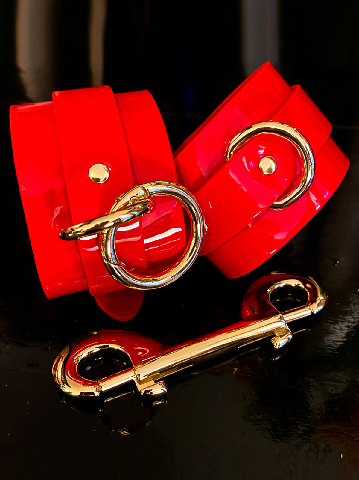 Red high-gloss ankle cuffs