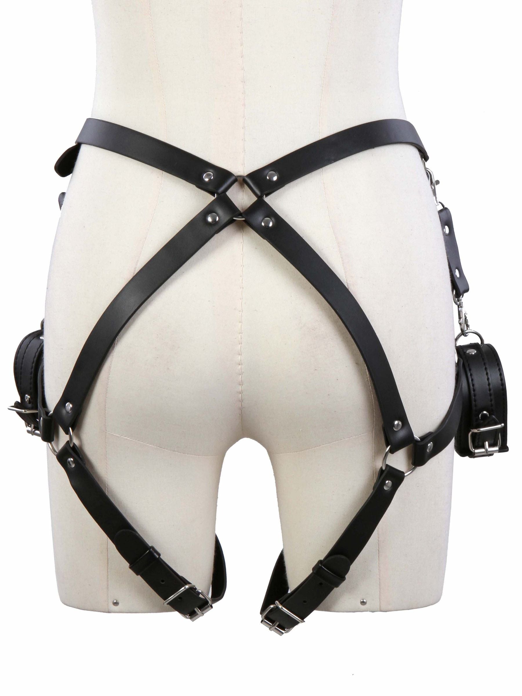 Kunstleder Hüftharness mit Handfesseln, das Taillen Geschirr + Handschellen