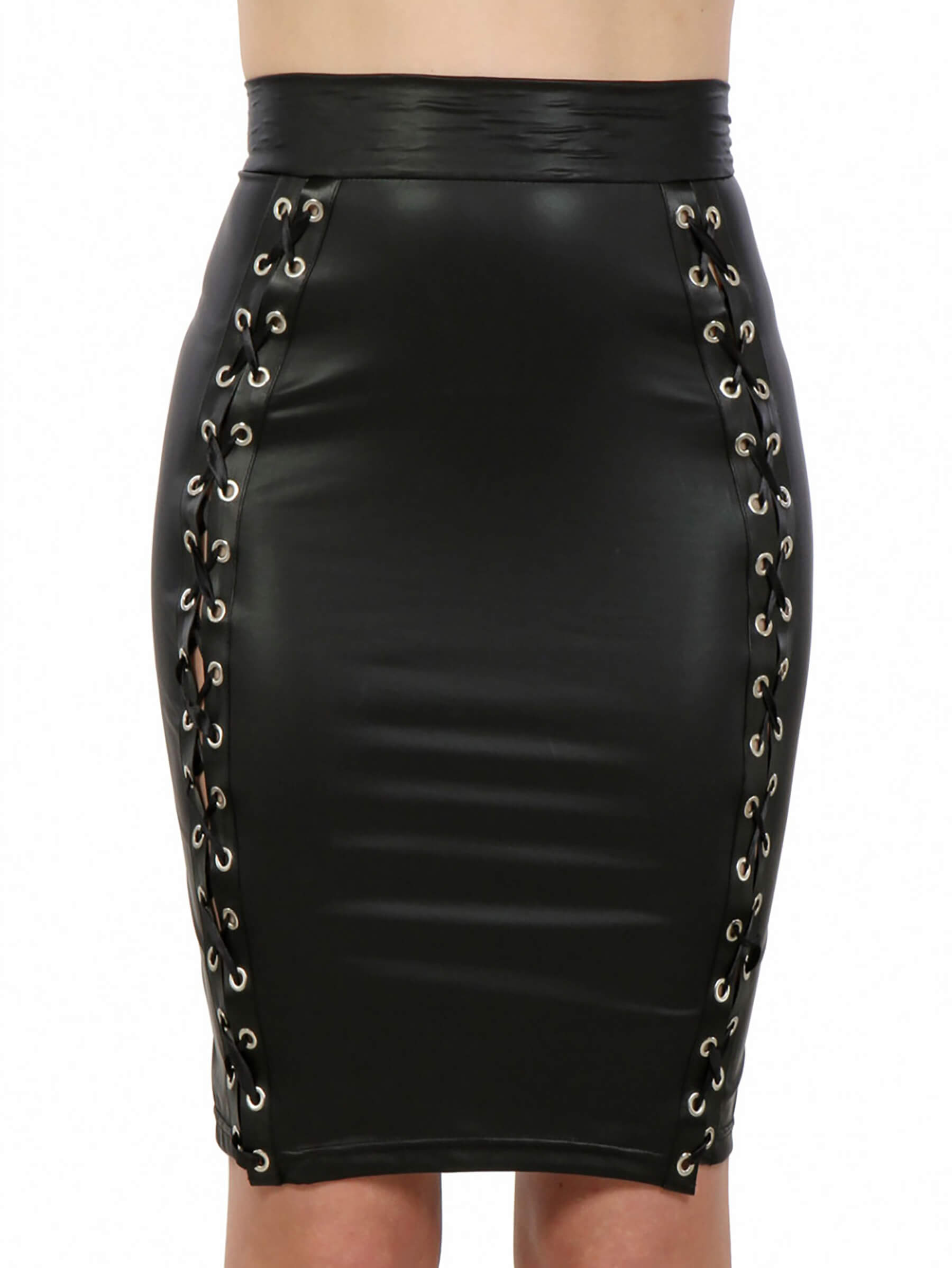Faux leather mini skirt with lacing