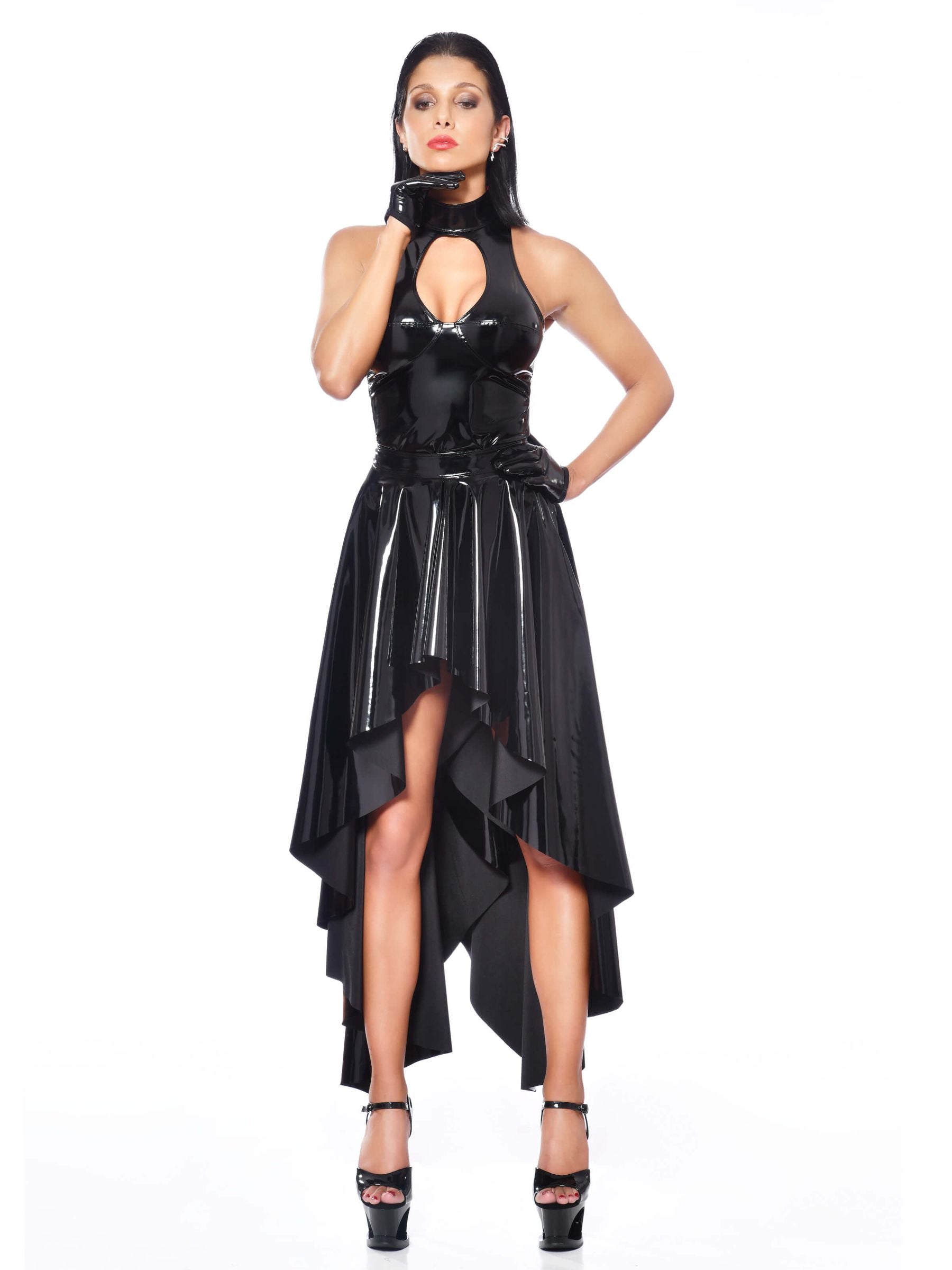 Lack Bluse, Lack Top, Lackveste, Damentop, Lackbluse, Lacktop, Veste, Patrice Catanzaro, Lackschwarzes Top, V-Ausschnitt, Veste aus Lack, Schwarz, Lackschwarz, Oberteil, Shirt, Lack, Stretch