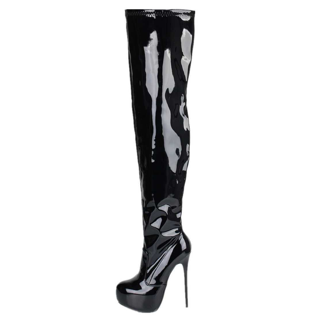 Lack Schwarz Lackleder Plateau Stiefel