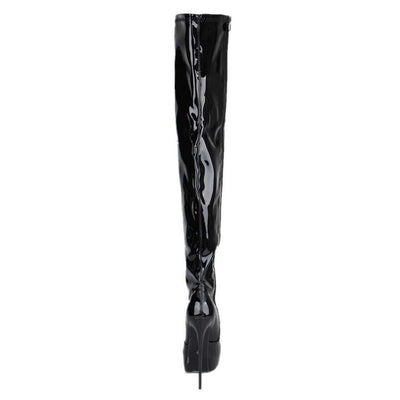 Lack Schwarz Lackleder Plateau Stiefel