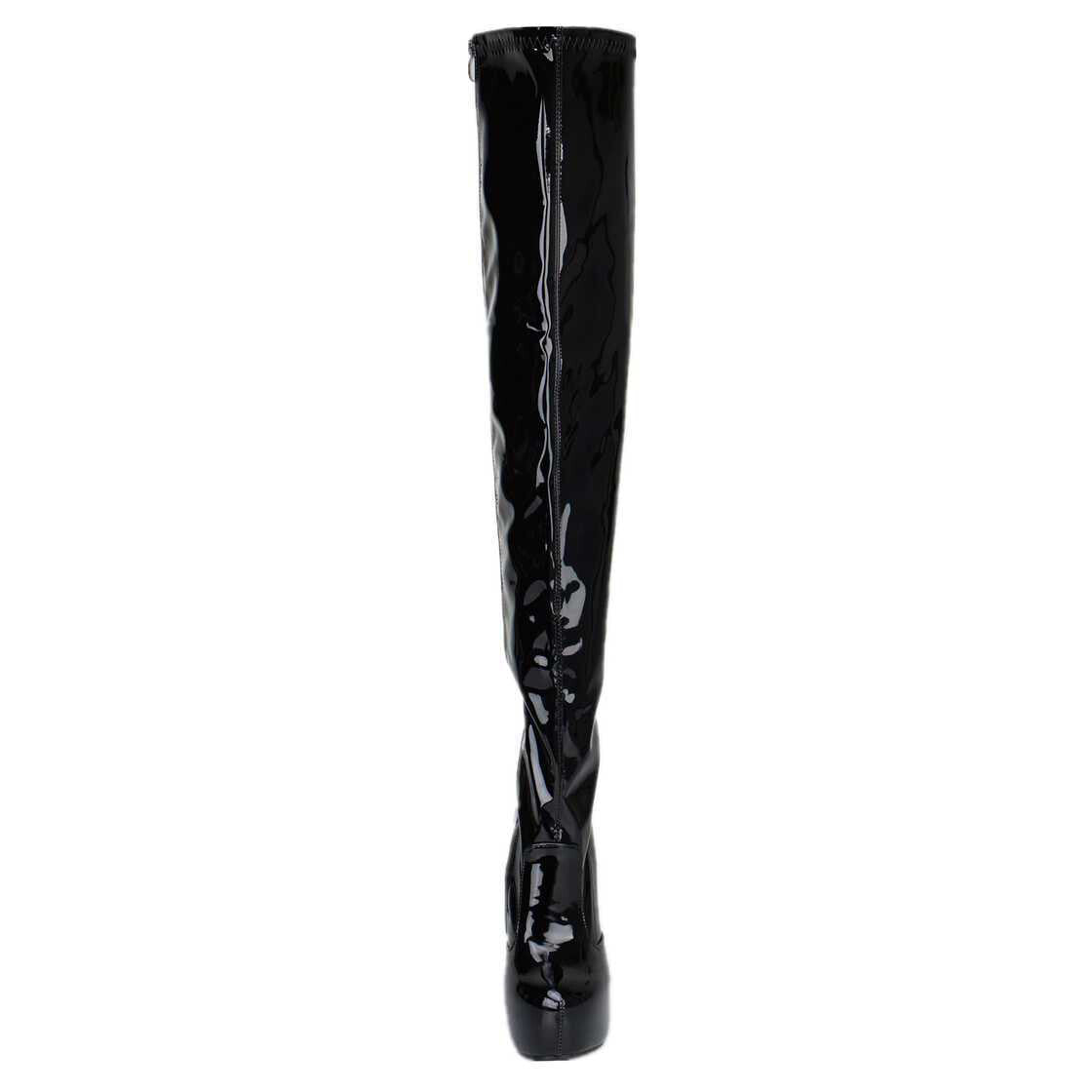 Lack Schwarz Lackleder Plateau Stiefel