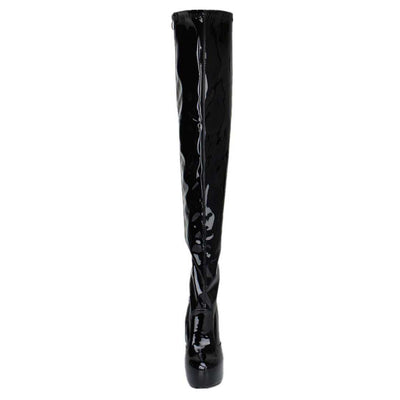 Lack Schwarz Lackleder Plateau Stiefel