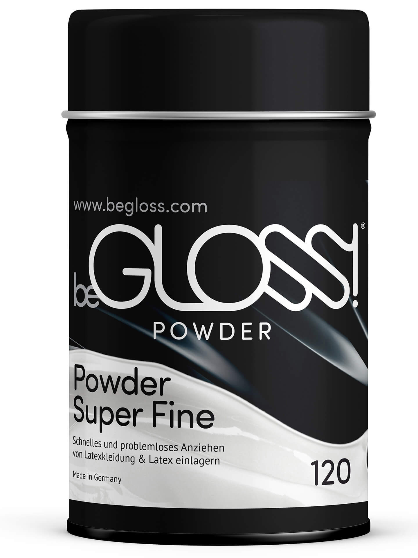 beGLOSS TALKUM POWDER Talkumpuder, Latexpuder, Latex puder, Gummianziehhilfe, Latexanziehhilfe, Gummipflegemittel, Begloss, Puder für Latex, Latex, Gummi, Latex einlagern, Gummieinlagern, Kleidung, Talkumpuder
