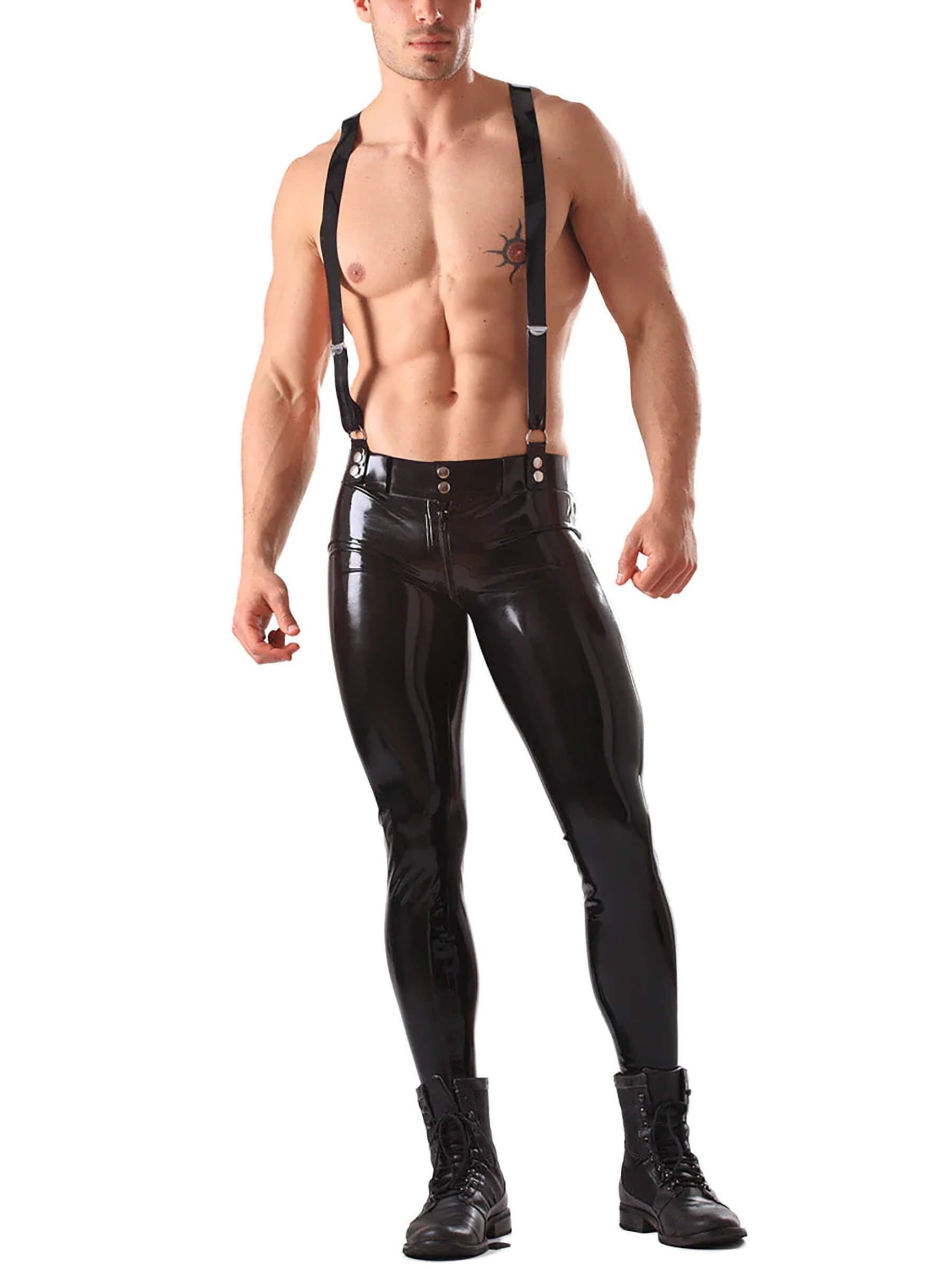 Herren Skiny Latex Jeans mit Hosenträger