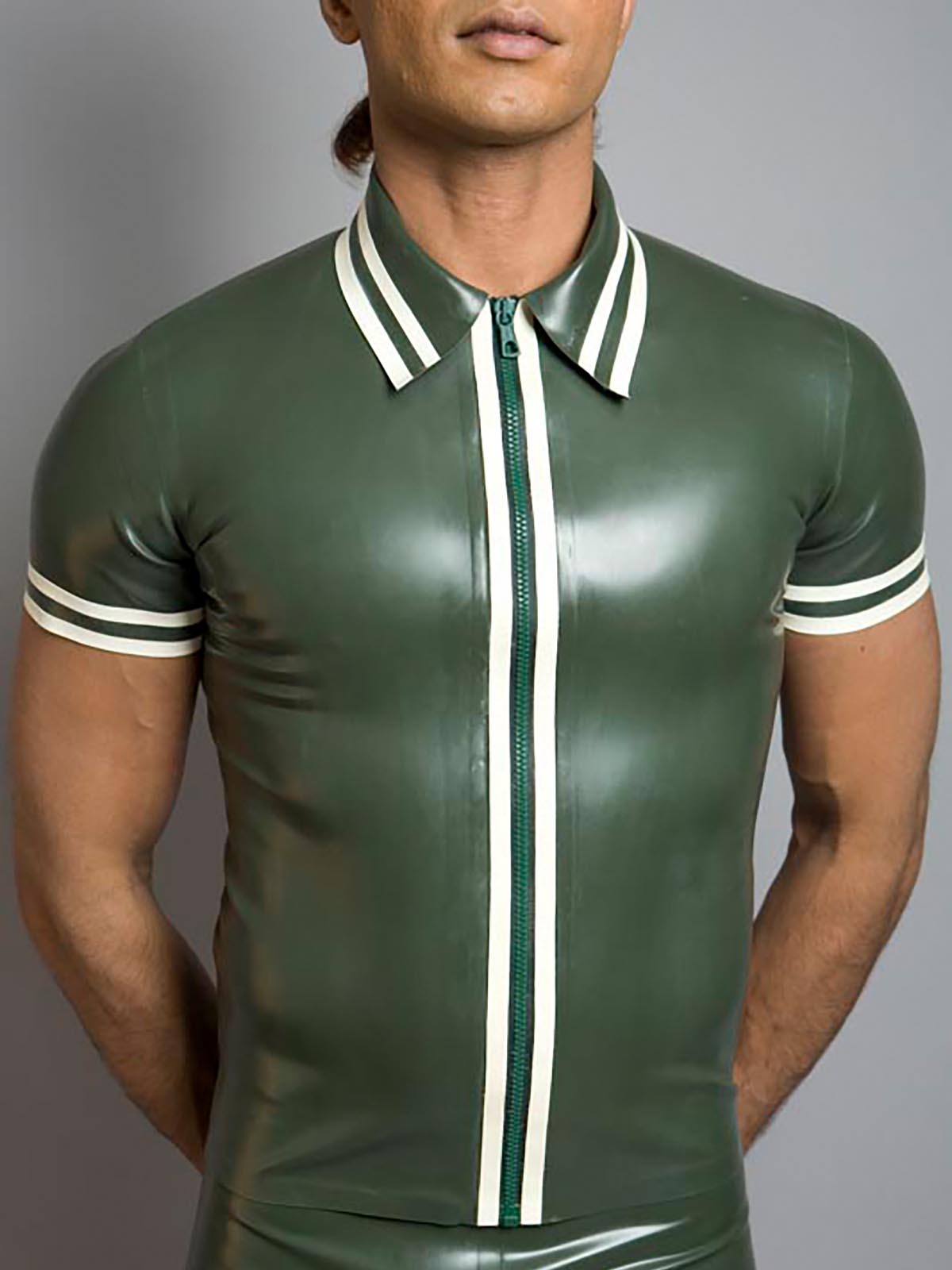 Men Latex Zipper Shirt - black