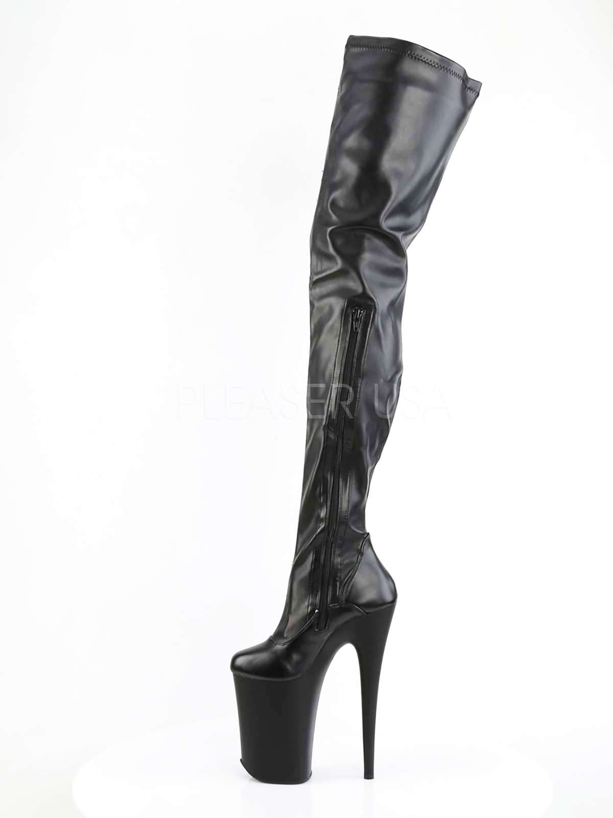 Lederstiefel, Plateau Stiefel, schwarze Kunstlederstiefel, schwarze Overknee, Stretchstiefel, Stretch, Plateau Stiefel, Oberschenkellang, Stiefel, extrem Plateau, Overknee, sehr hoch, plateau