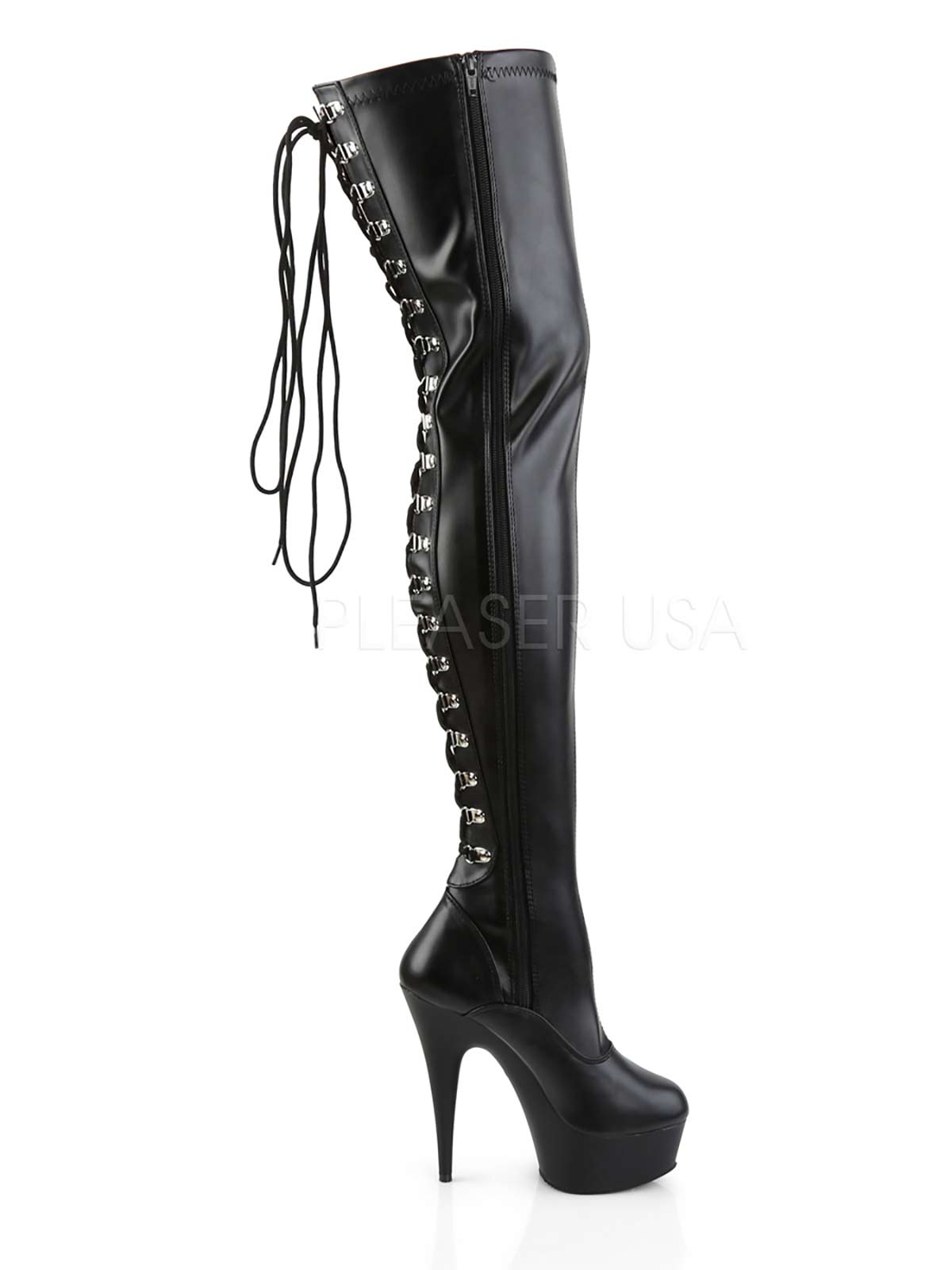 Lederstiefel, Plateau Stiefel, schwarze Kunstlederstiefel, schnürung, Stretchstiefel, Stretch, Plateau Stiefel, Oberschenkellang, Stiefel, Plateaustiefel, Overknee, sehr hoch, plateau, schwarz