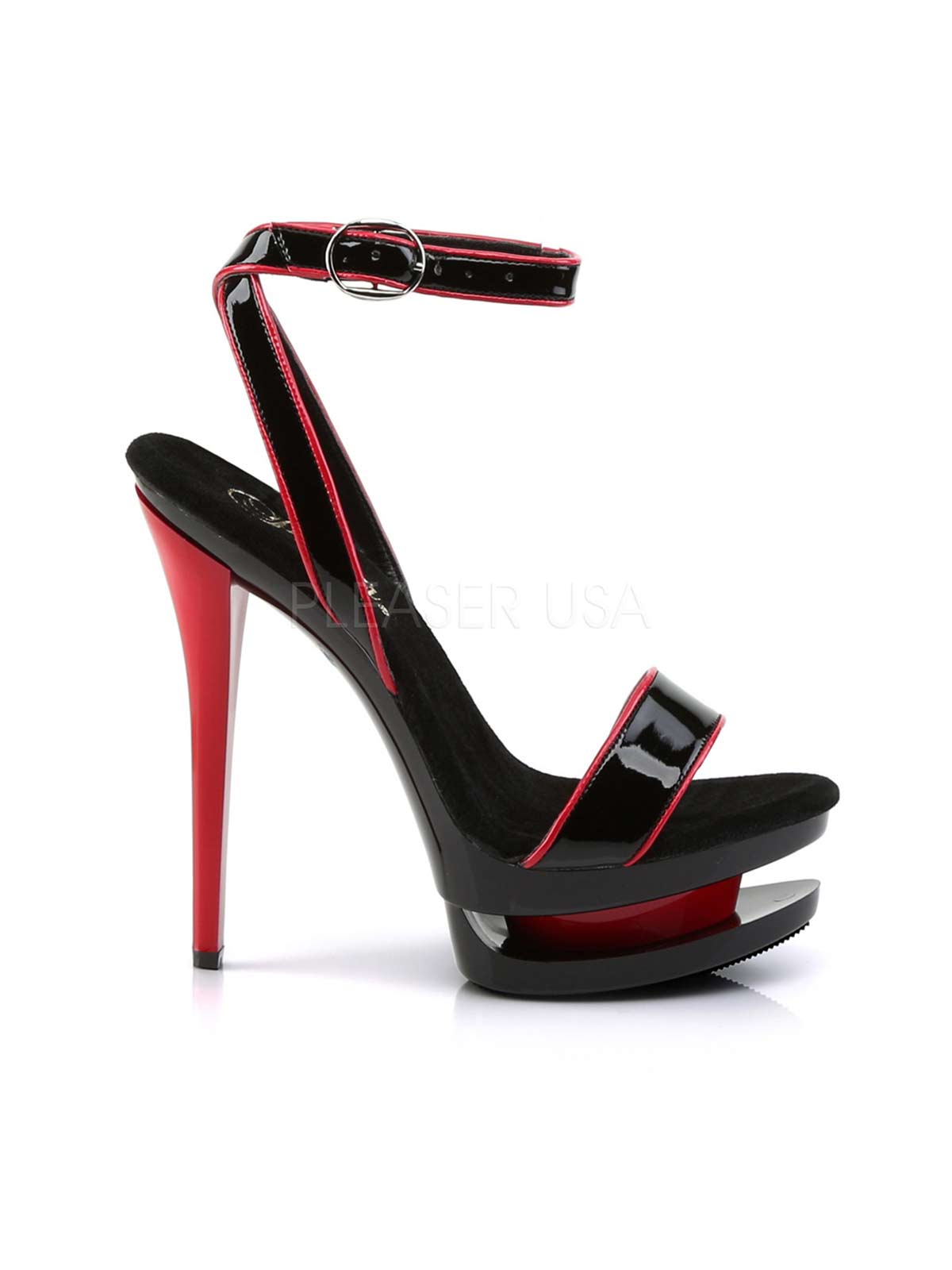 Plateausandalette, Satinschnürung, Plateausandale, Sandale, Lack Sandalette, roter Absatz, Lackschwarz, Damenplateauschuh, schwarzer Highheel, Stiletto, Lacksandale, Plateausandale, riemchen