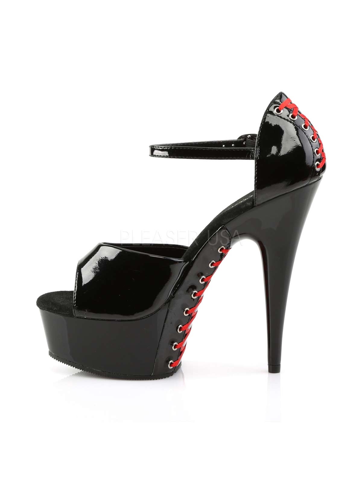 Plateausandalette, Satinschnürung, Plateausandale, Sandale, Lack Sandalette, Riemchen Heels, Lackschwarz, Damenplateauschuh, schwarzer Highheel, Stiletto, Lacksandale, Plateausandale