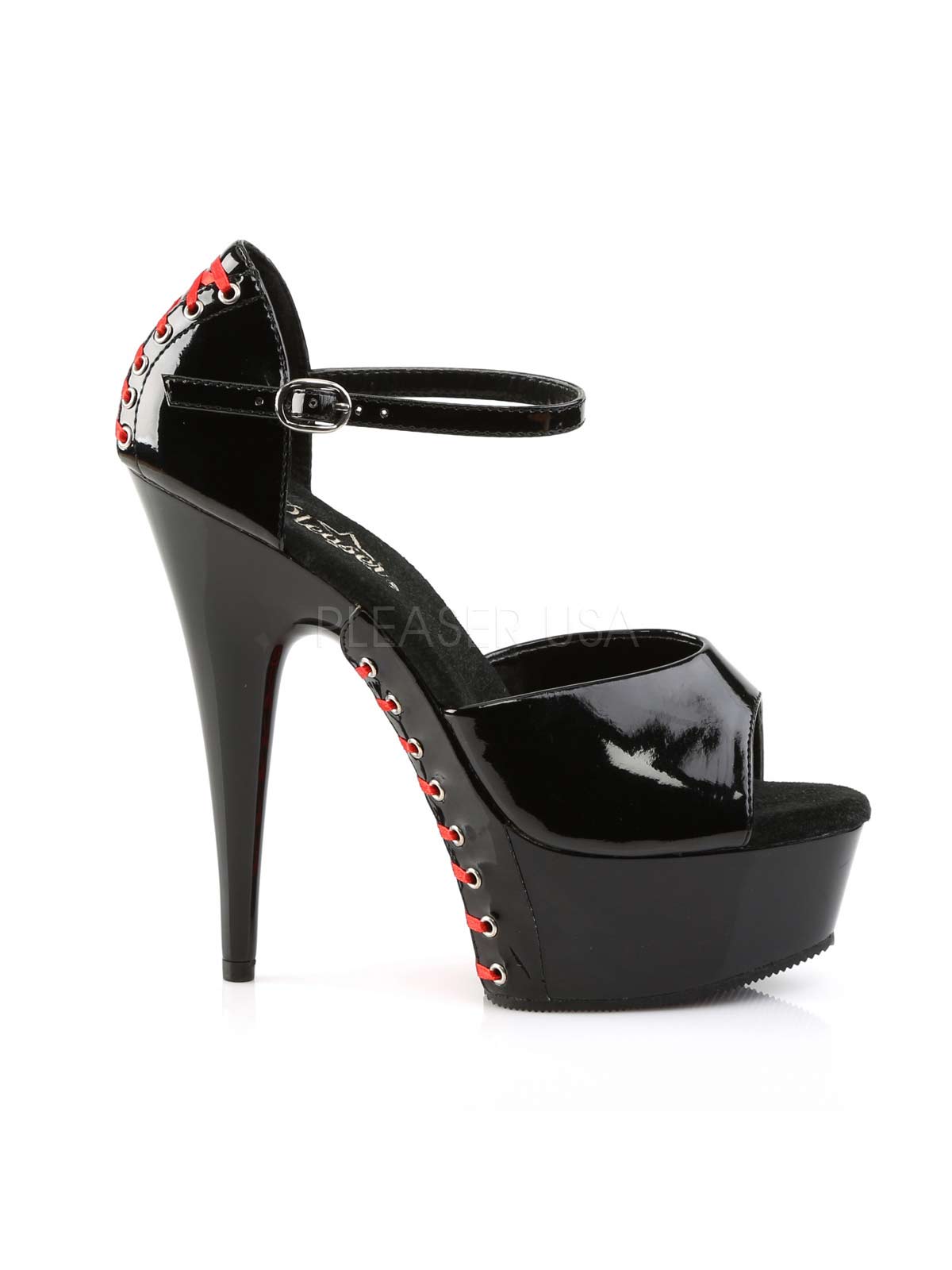 Plateausandalette, Satinschnürung, Plateausandale, Sandale, Lack Sandalette, Riemchen Heels, Lackschwarz, Damenplateauschuh, schwarzer Highheel, Stiletto, Lacksandale, Plateausandale