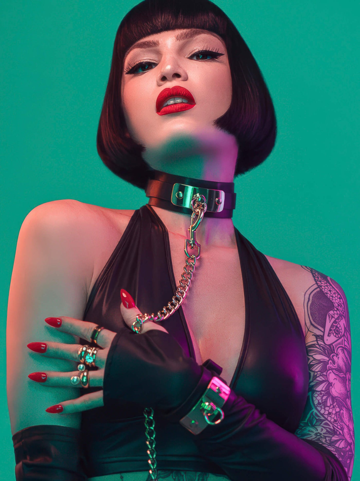 VEGAS – Kunstleder Halsband mit O-Ring & Leine