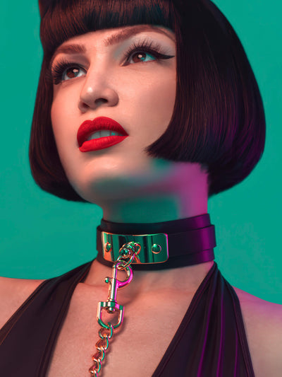 VEGAS – Kunstleder Halsband mit O-Ring & Leine