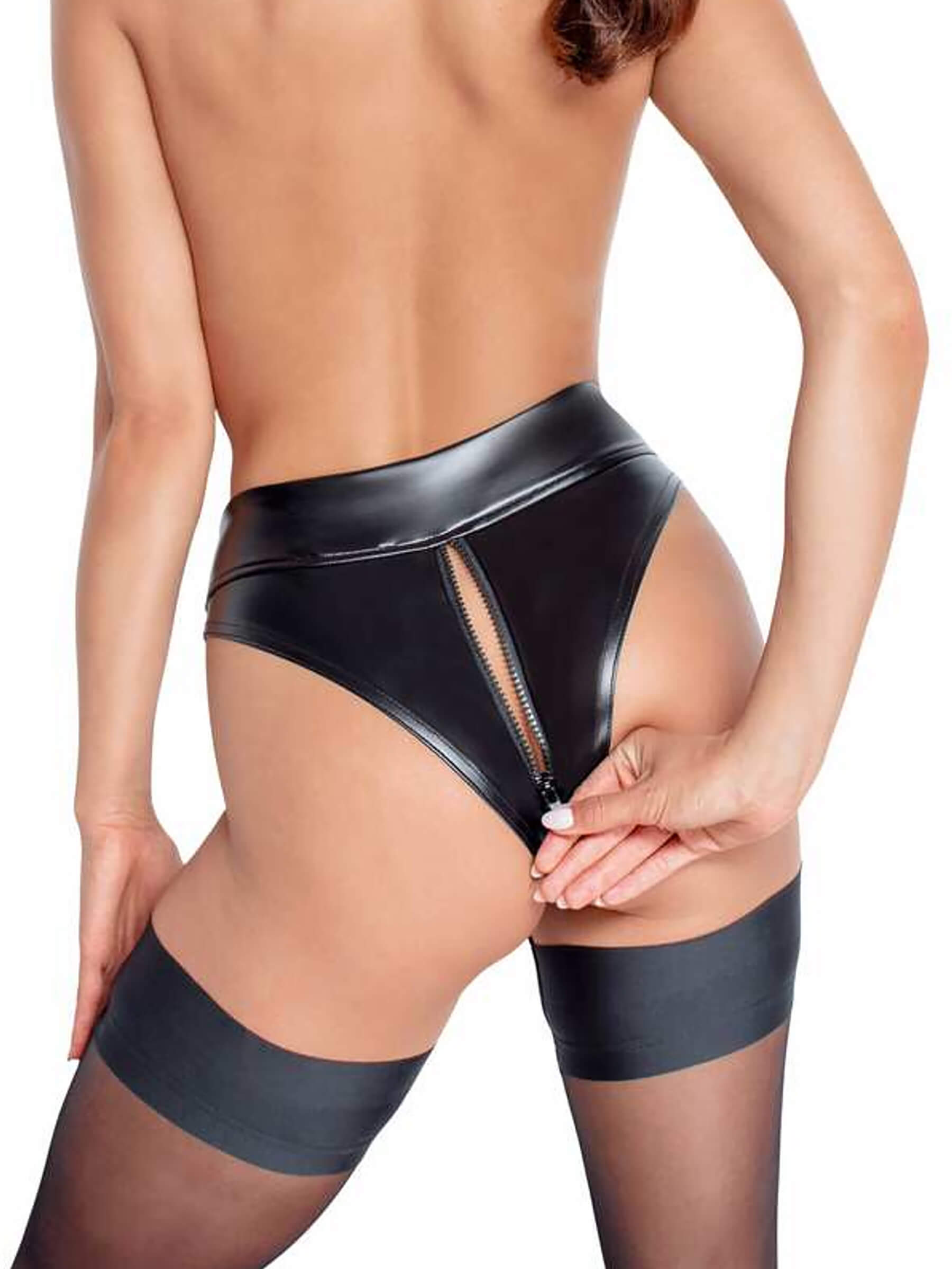 Powerwetlook taillierter Slip mit 2-Wege-Reißverschluss