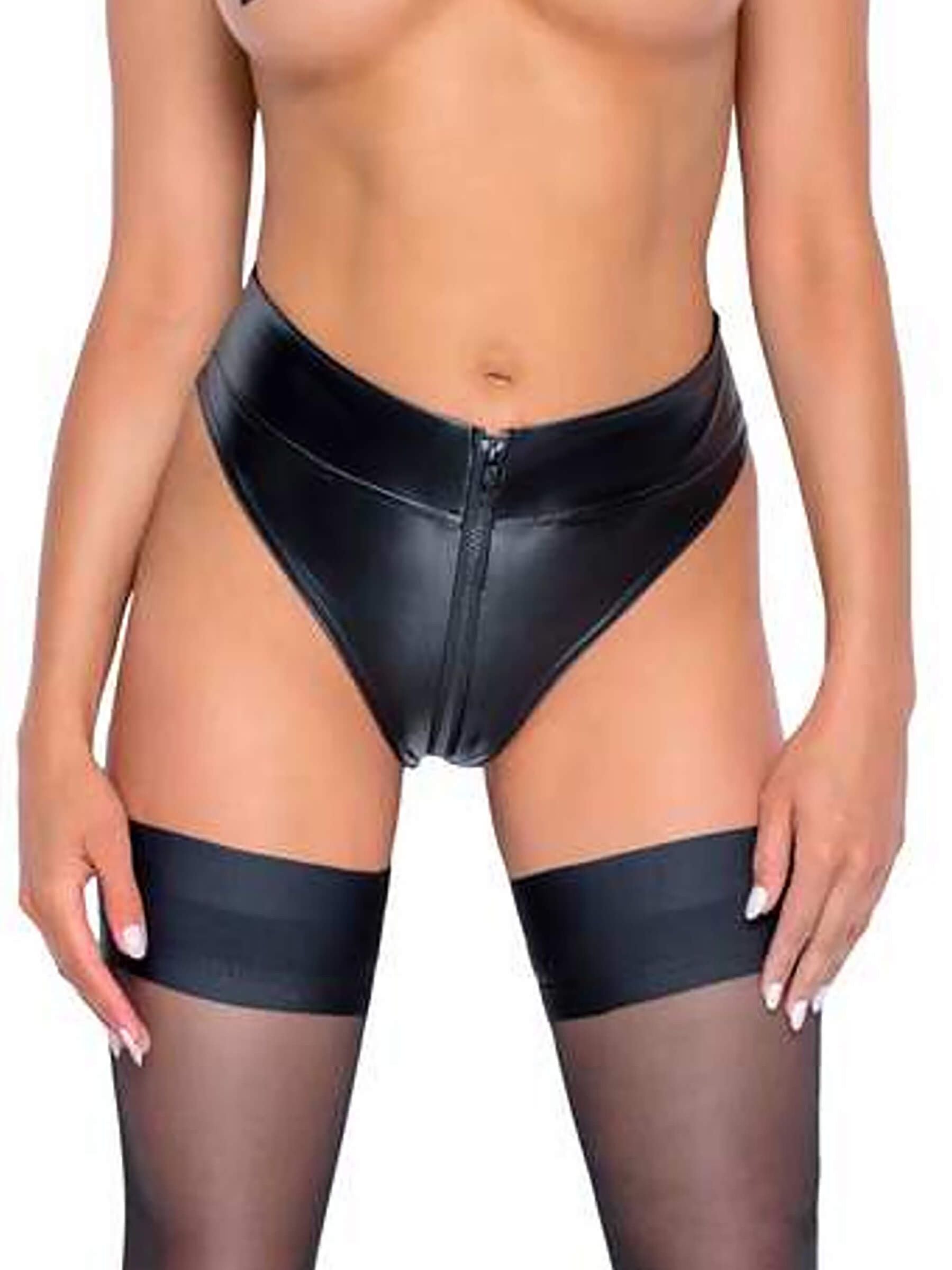 Powerwetlook taillierter Slip mit 2-Wege-Reißverschluss