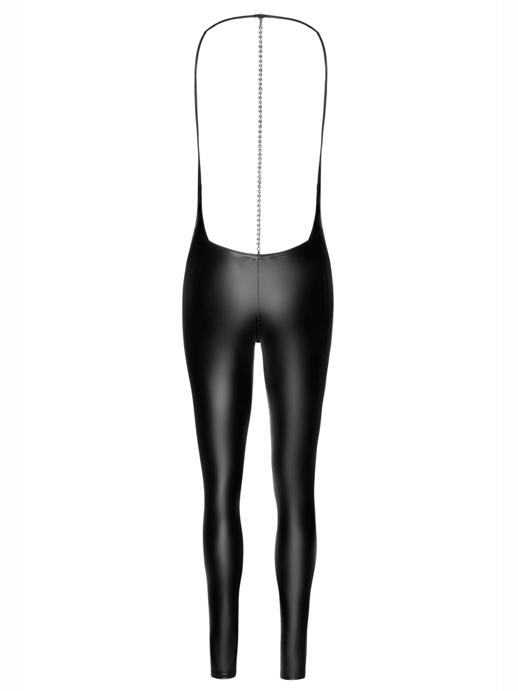 Seductive wet-look catsuit with rhinestone back