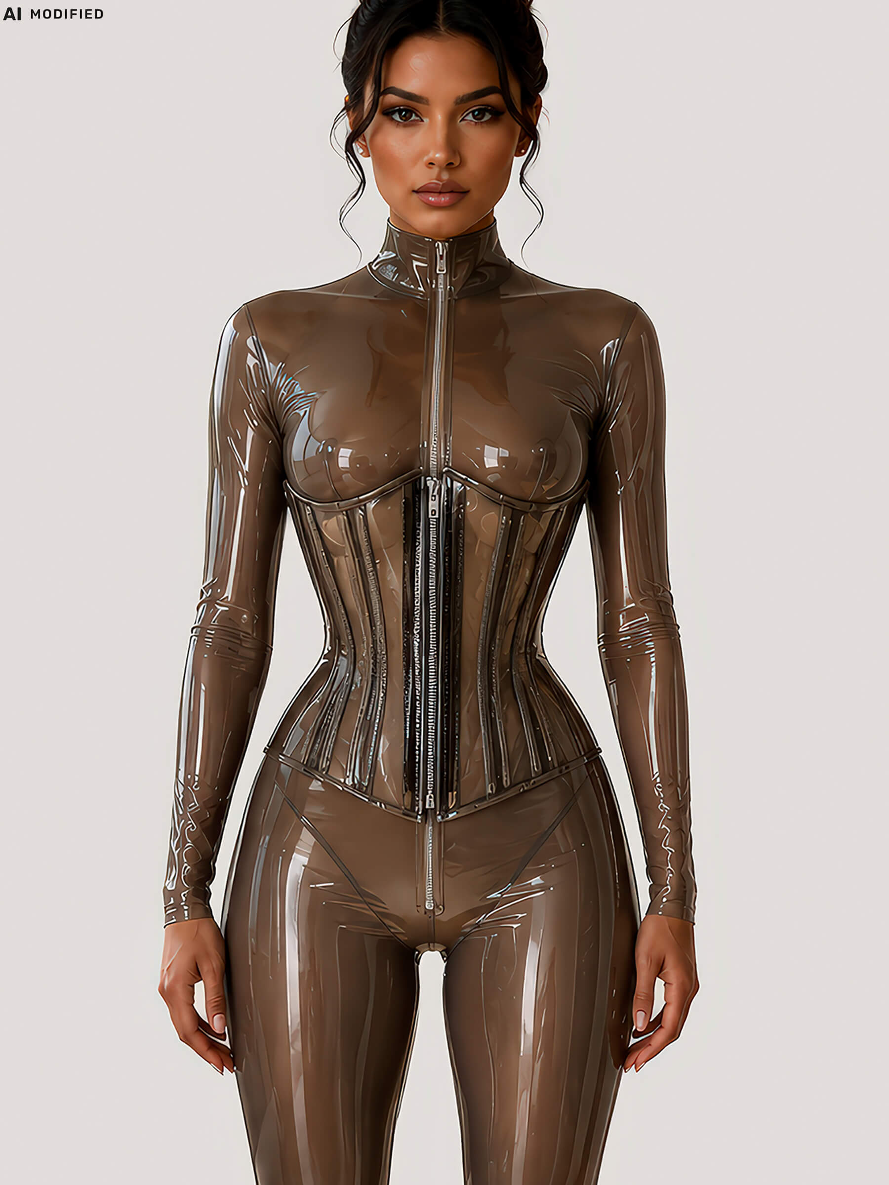 PVC - Unterbrust Korsett - Transparent Light Black - DINA