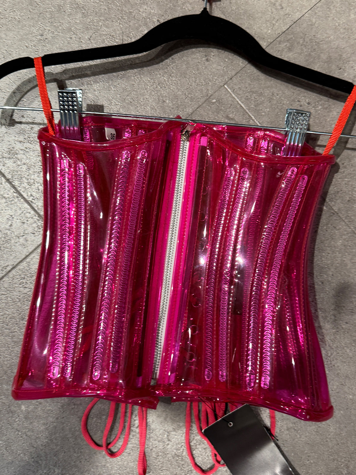 PVC Unterbrust Korsett - Transparent HOTPINK - BABE - Zipper