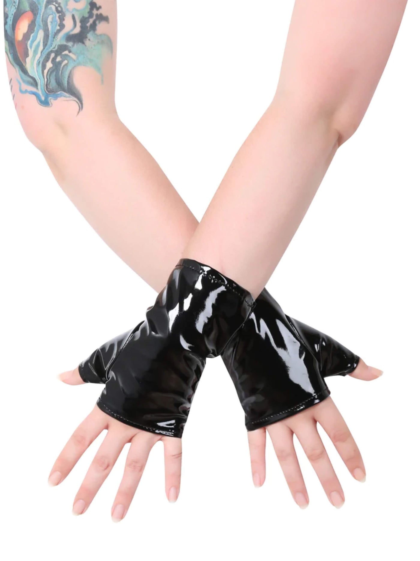 Kurze Fingerlose Lackhandschuhe