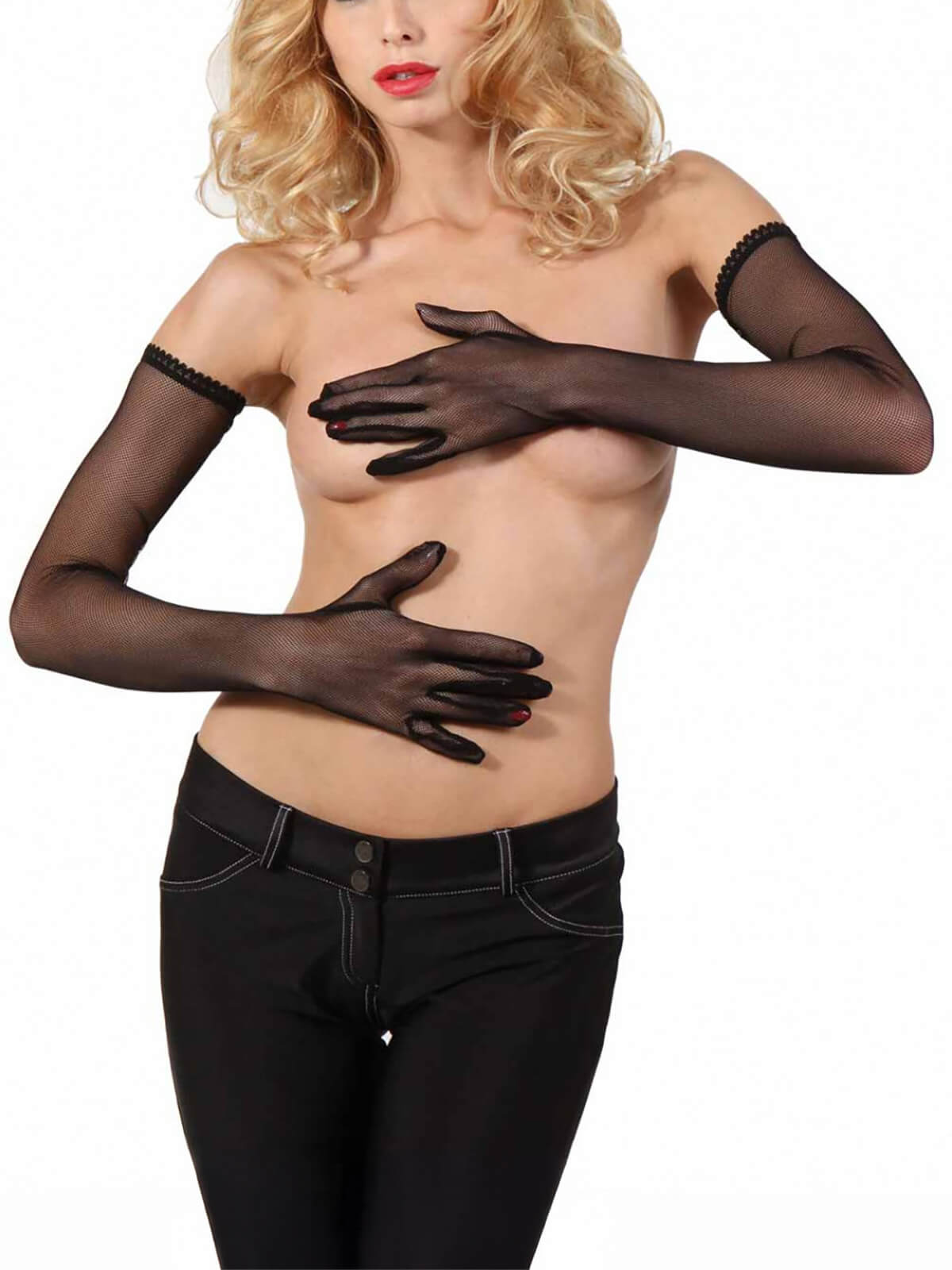 Schwarze Damen Netz Handschuhe - Einheitsgröße