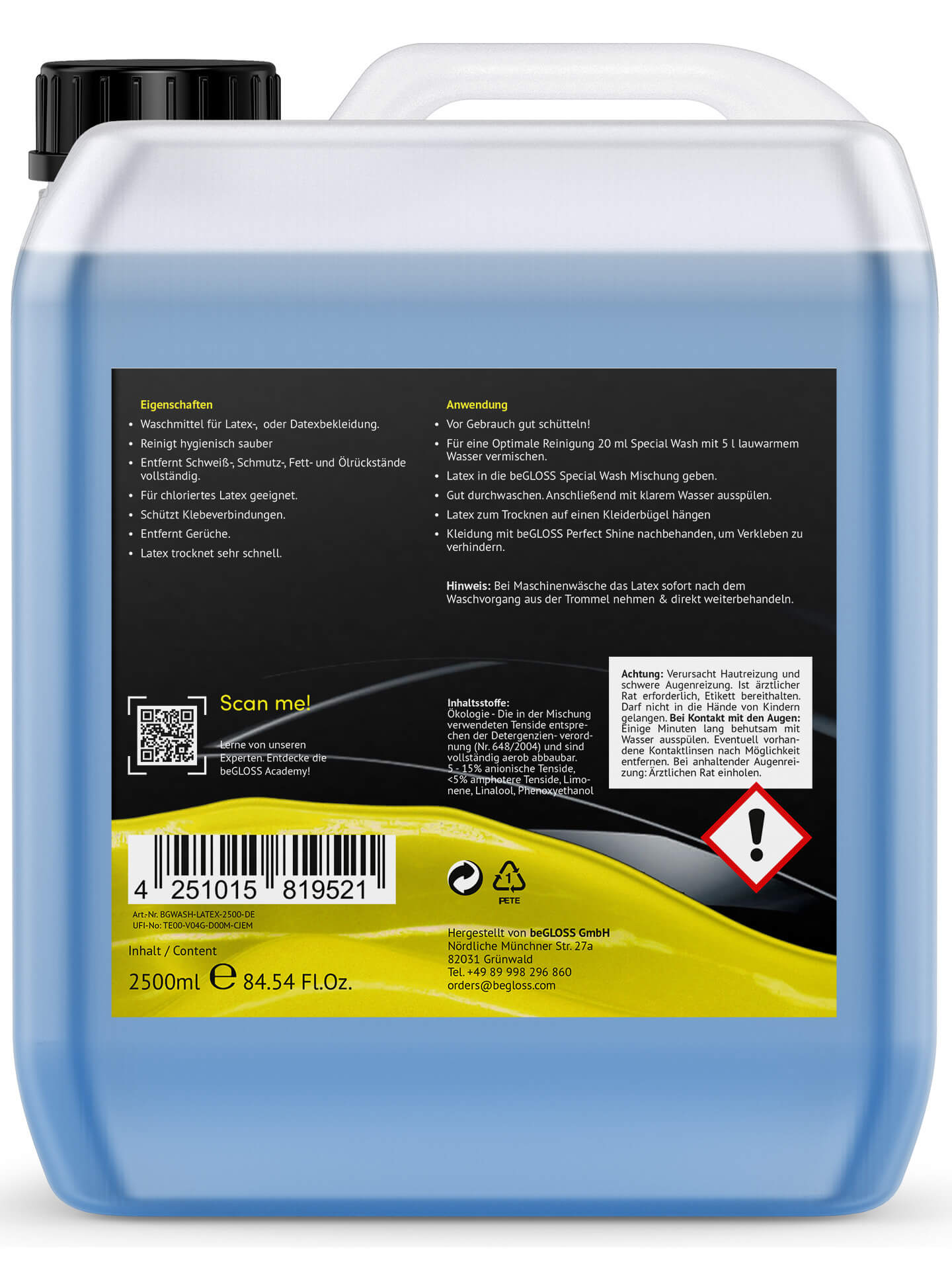 beGLOSS Special Wash LATEX Waschmittel Gummi Reiniger Pflege Latex Waschmittel