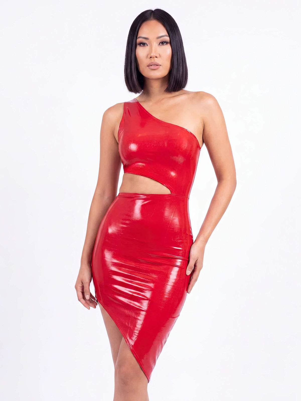 Rotes Latex One-Shoulder-Kleid
