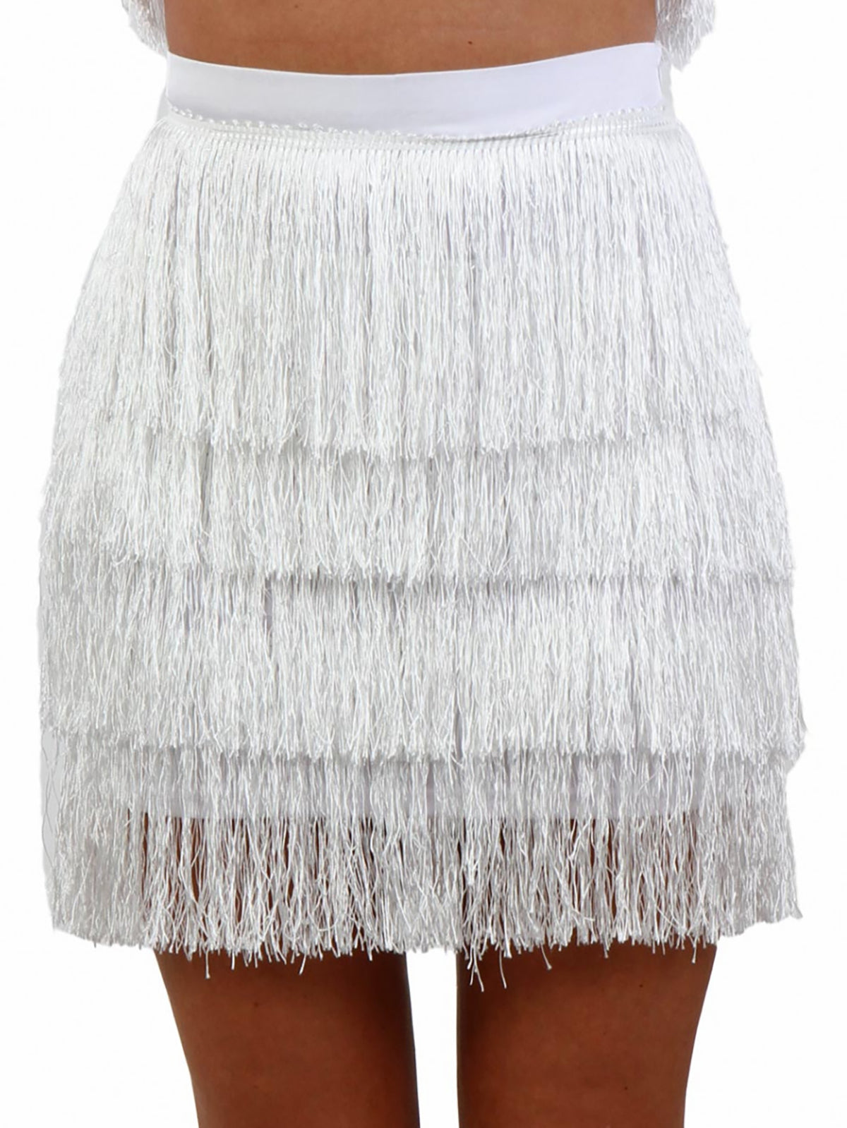 White fringed mini skirt