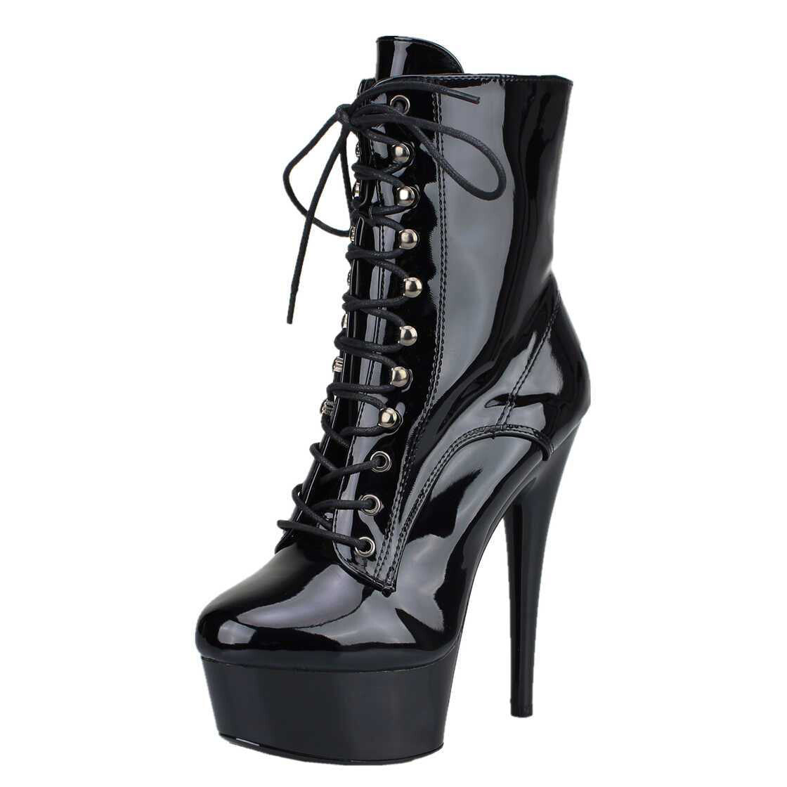 Black patent leather boots, black