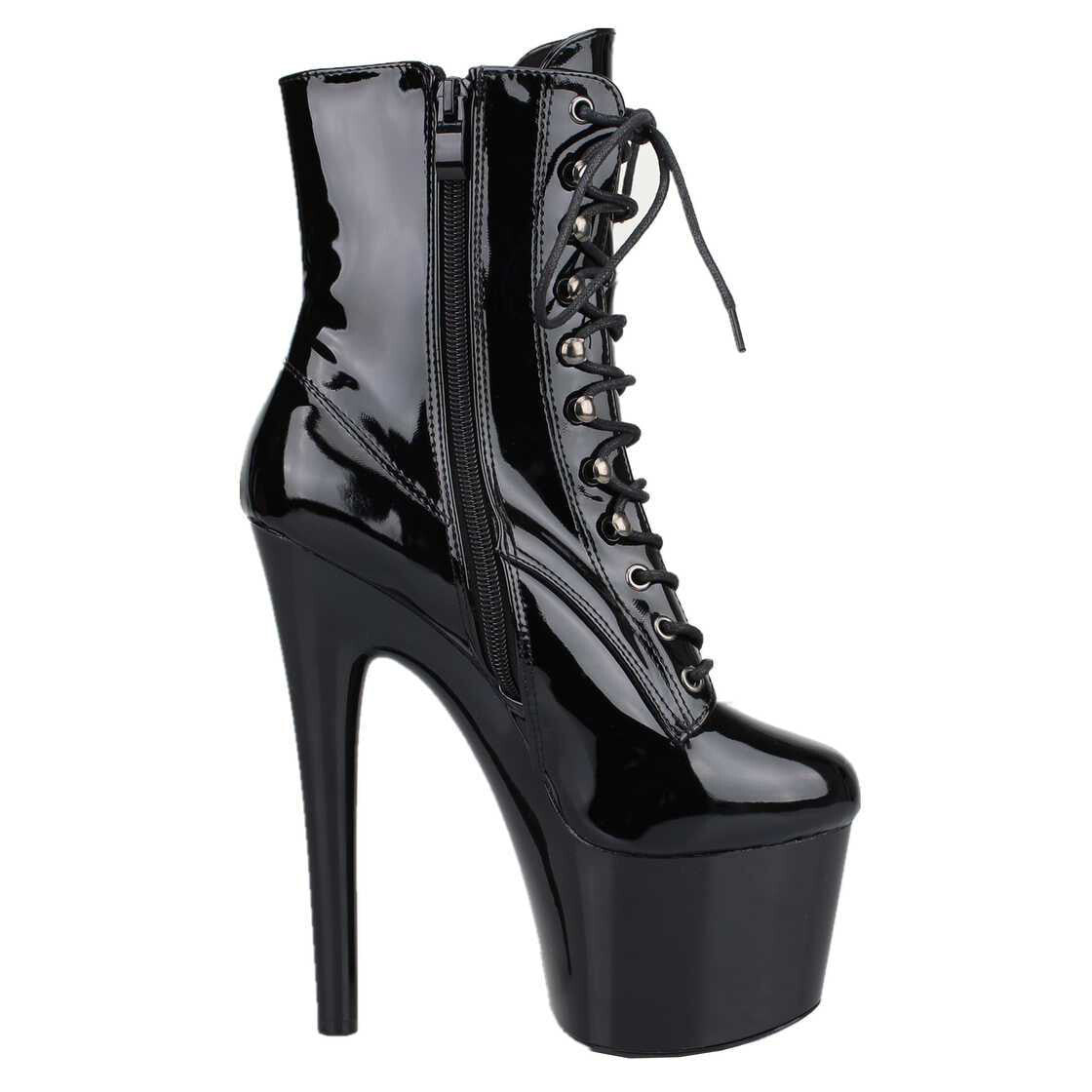 Black patent leather boots, black