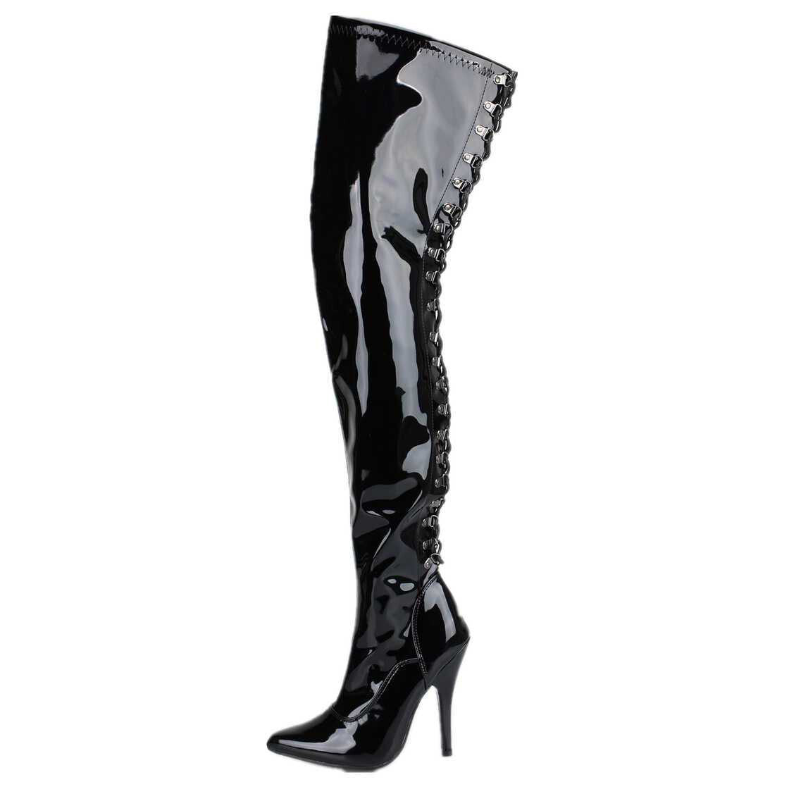 Black patent leather boots, black