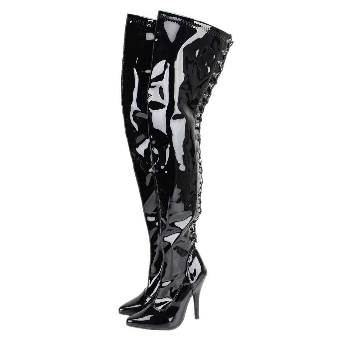 Black patent leather boots, black