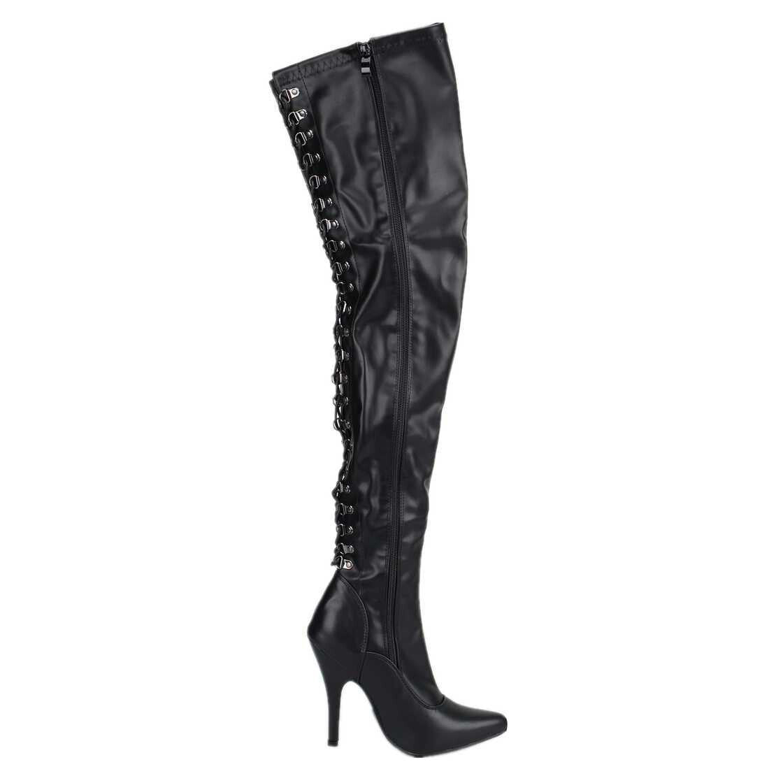 Leder Overknees Stiefel, schwarz