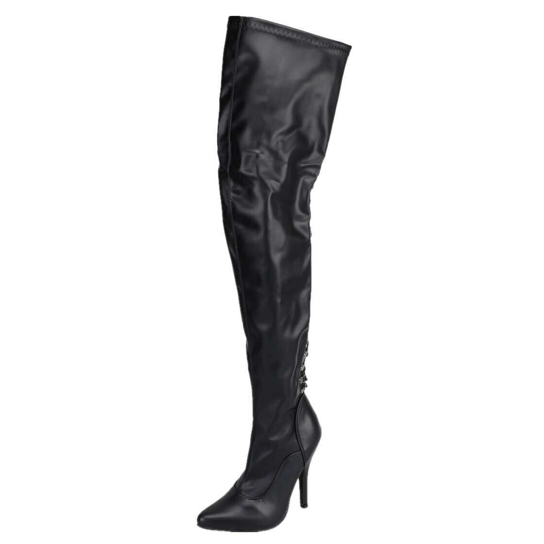 Leder Overknees Stiefel, schwarz