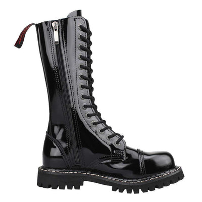 Angry Itch 14-Loch Lackleder Stiefel, schwarz