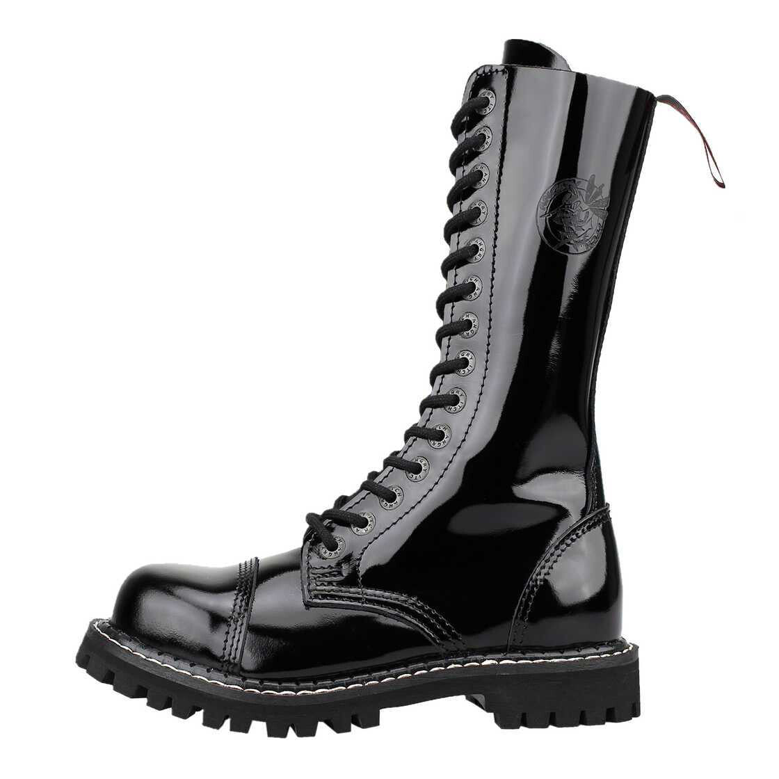 Angry Itch 14-Loch Lackleder Stiefel, schwarz