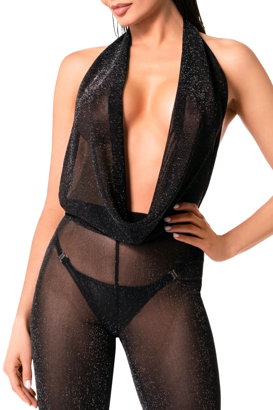 Schwarzer Netz Jumpsuit