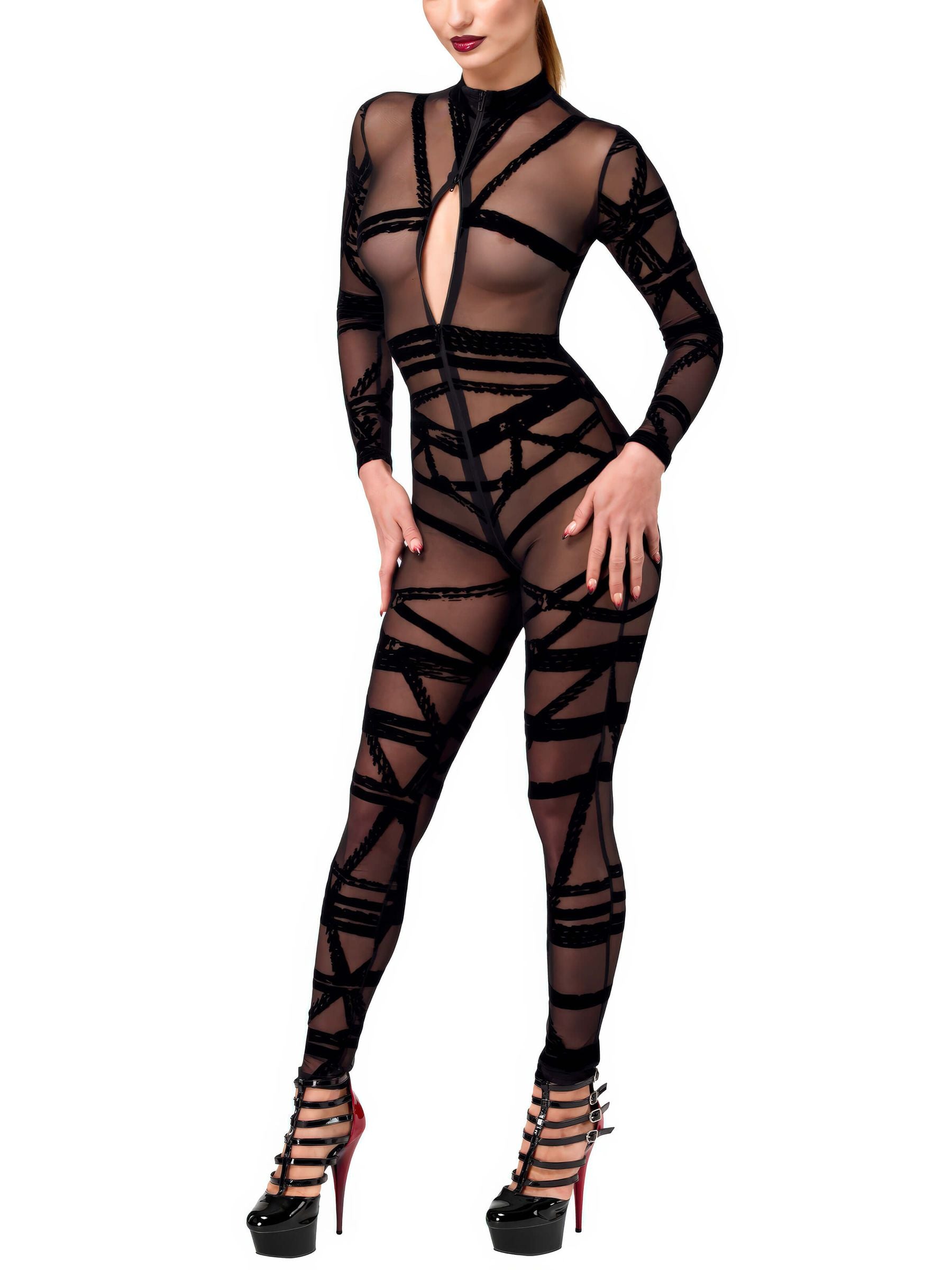 Schwarzer Bondesque Catsuit