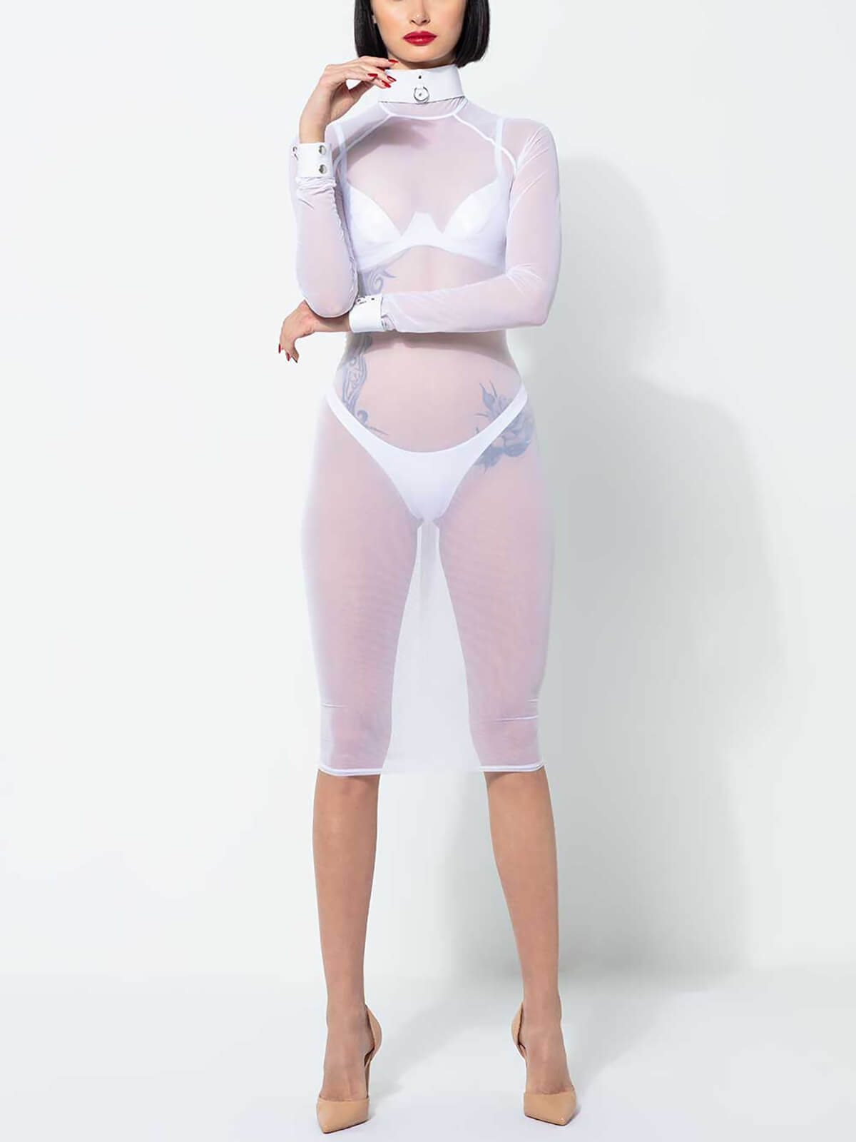 Transparent mesh dress Azia - White