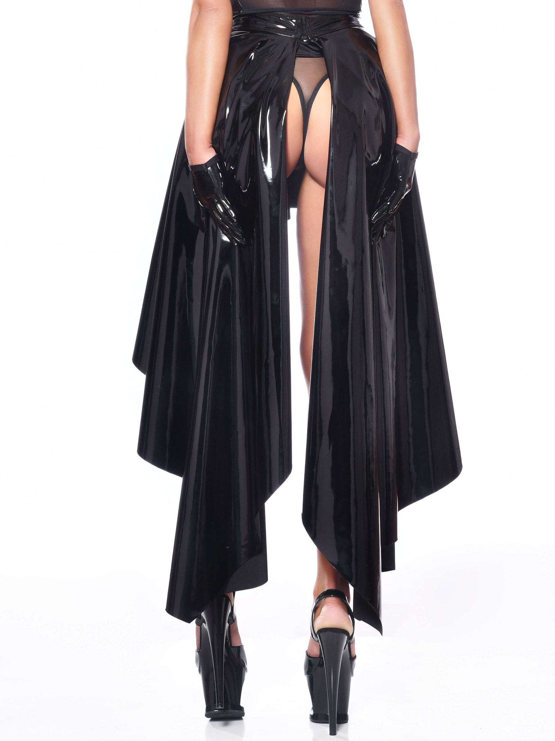 lackrock, lack, gothic, kleid,  gothic, skirt, gothic, rock, schwarz glänzend, schwarz, Catanzaro, rock der O, o rock, langer rock geschlitzt, o-rock, lackschwarz, Lackrock, rock geschlitzt