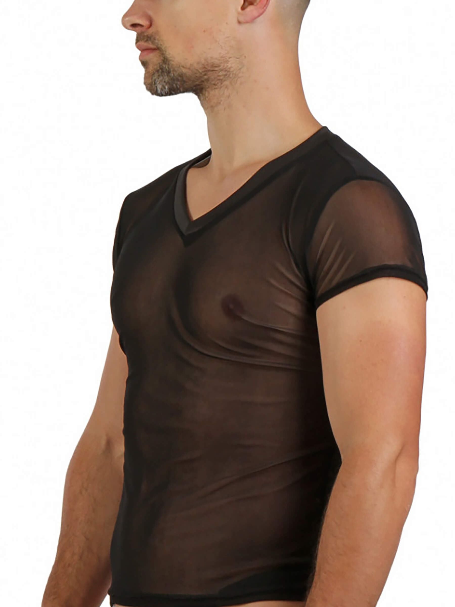 Men's V-neck fishnet T-Shirt