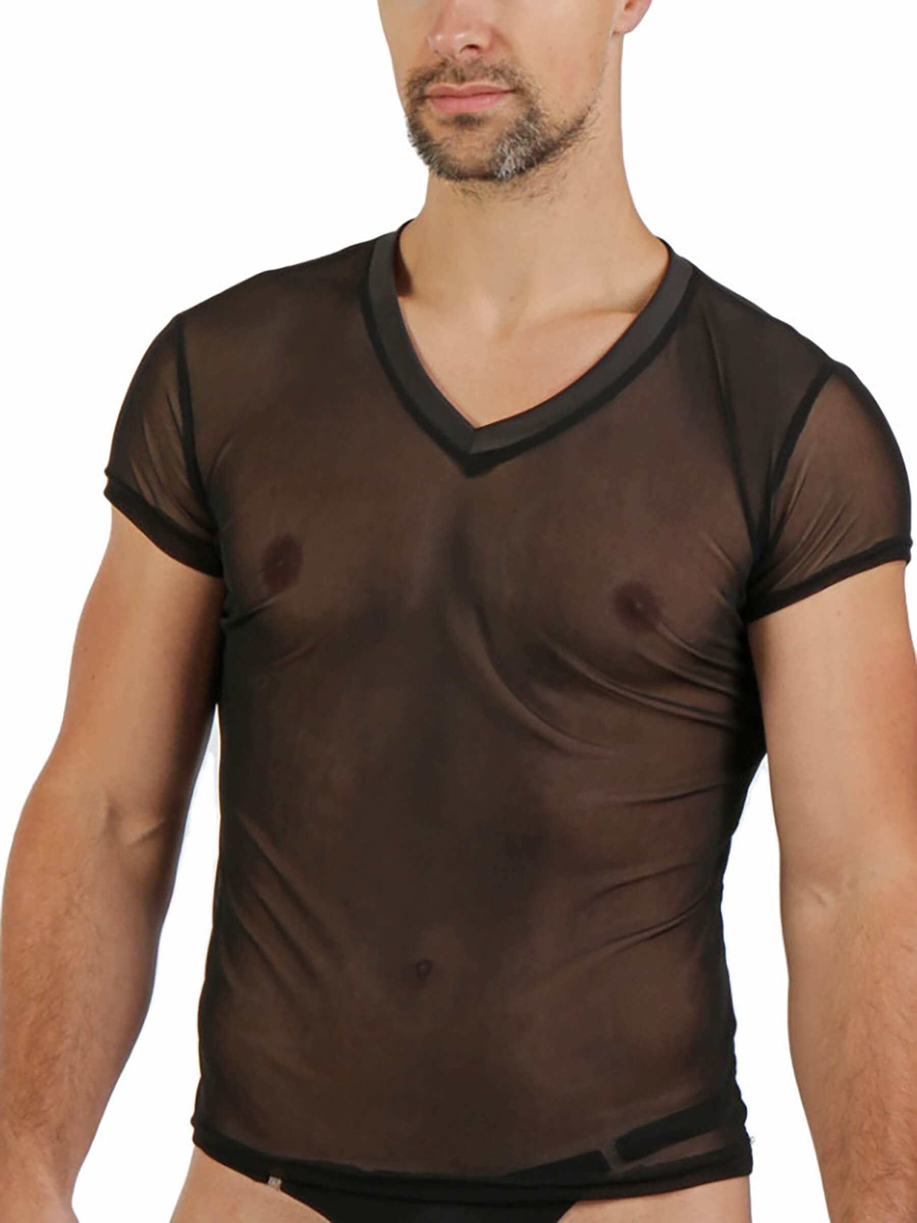 Men's V-neck fishnet T-shirt