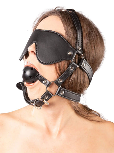 Leder Kopfharness mit Gag Ball – Schwarz