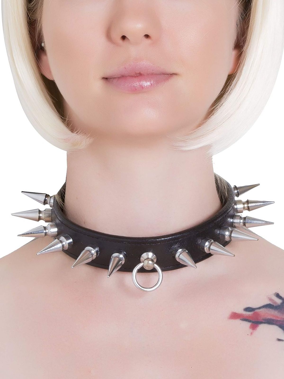 Leder Spike Halsband Schwarz