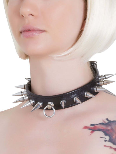 Leder Spike Halsband Schwarz