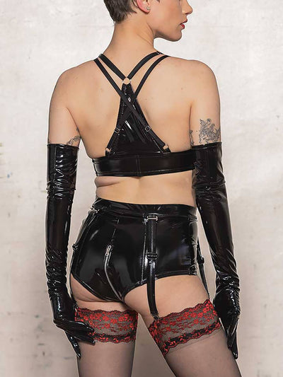 Schwarze High Waist Straps Lack Panty