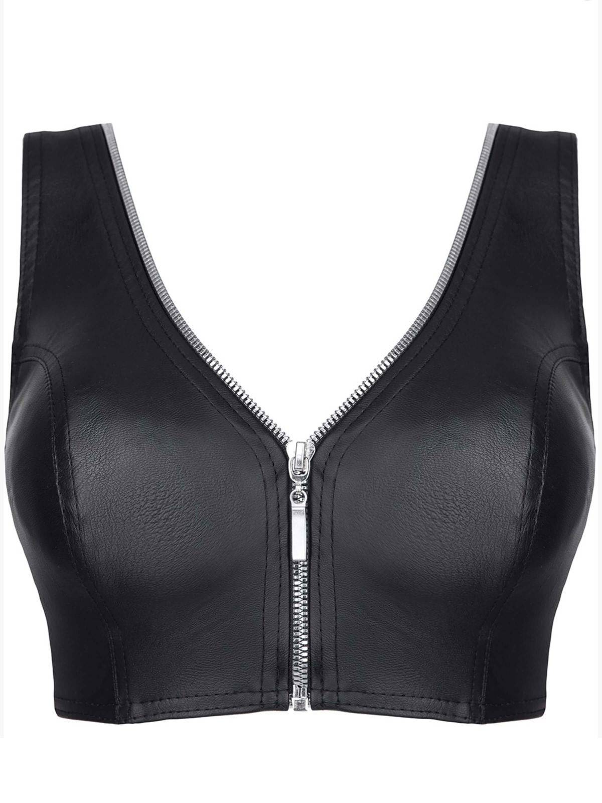 Kunstleder top, Wetlookoberteil, Wetlook, Damentop, Schwarz, Schwarzes leder top, Ledertop, Leder-top, Stretch, top aus Kunstleder, Damentop, Kurzes top, Ledertop schwarz, Kunstledertop, Black