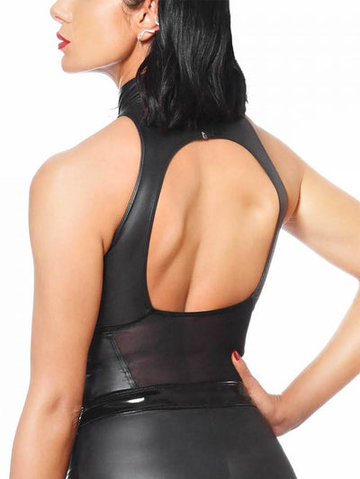 Kunstleder top, Wetlookoberteil, Wetlook, Damentop, Schwarz, Schwarzes leder top, Ledertop, Leder-top, Stretch, top aus Kunstleder, Damentop, Kurzes top, Ledertop schwarz, Kunstledertop, Black