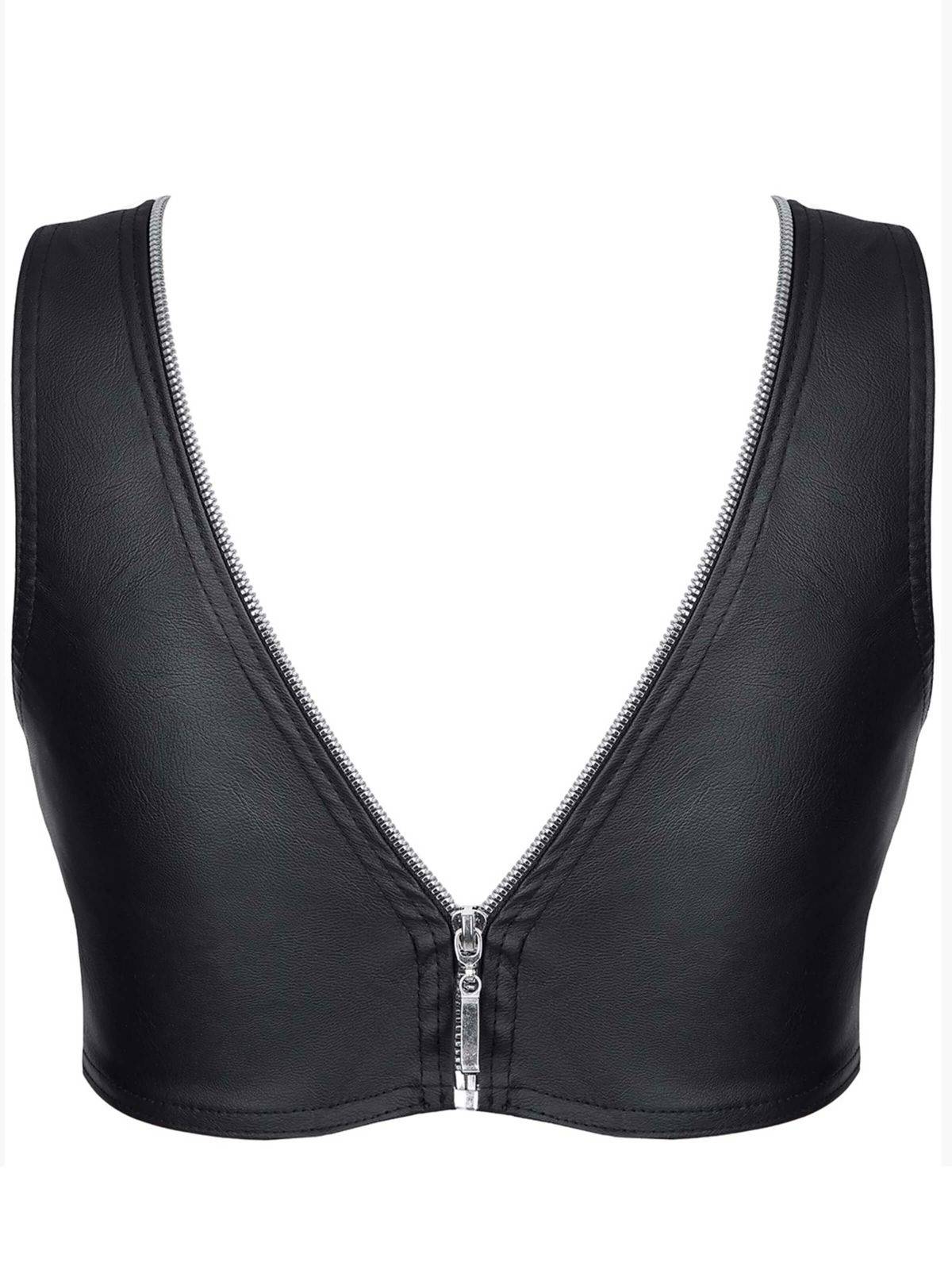 Kunstleder top, Wetlookoberteil, Wetlook, Damentop, Schwarz, Schwarzes leder top, Ledertop, Leder-top, Stretch, top aus Kunstleder, Damentop, Kurzes top, Ledertop schwarz, Kunstledertop, Black